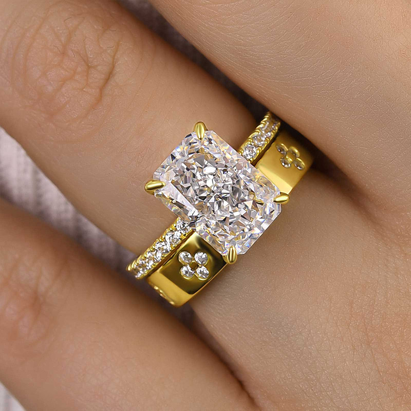 Enchanting Yellow Gold Radiant Cut Wedding Set-Sterling Silver-lornajewelry