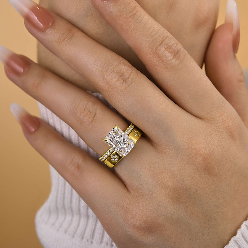 Enchanting Yellow Gold Radiant Cut Wedding Set-Sterling Silver-lornajewelry