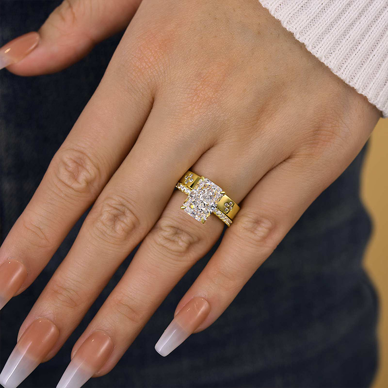 Enchanting Yellow Gold Radiant Cut Wedding Set-Sterling Silver-lornajewelry