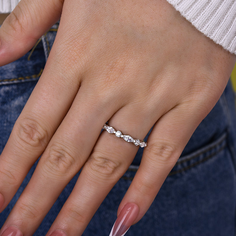 Exclusive Yellow Gold Marquise Cut Wedding Band In Sterling Silver-Sterling Silver-lornajewelry