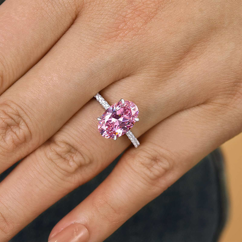 3.5Ct Oval Cut Pink Stone Engagement Ring In Sterling Silver-Sterling Silver-lornajewelry