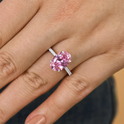 3.5Ct Oval Cut Pink Stone Engagement Ring In Sterling Silver-Sterling Silver-lornajewelry