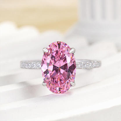3.5Ct Oval Cut Pink Stone Engagement Ring In Sterling Silver-Sterling Silver-lornajewelry
