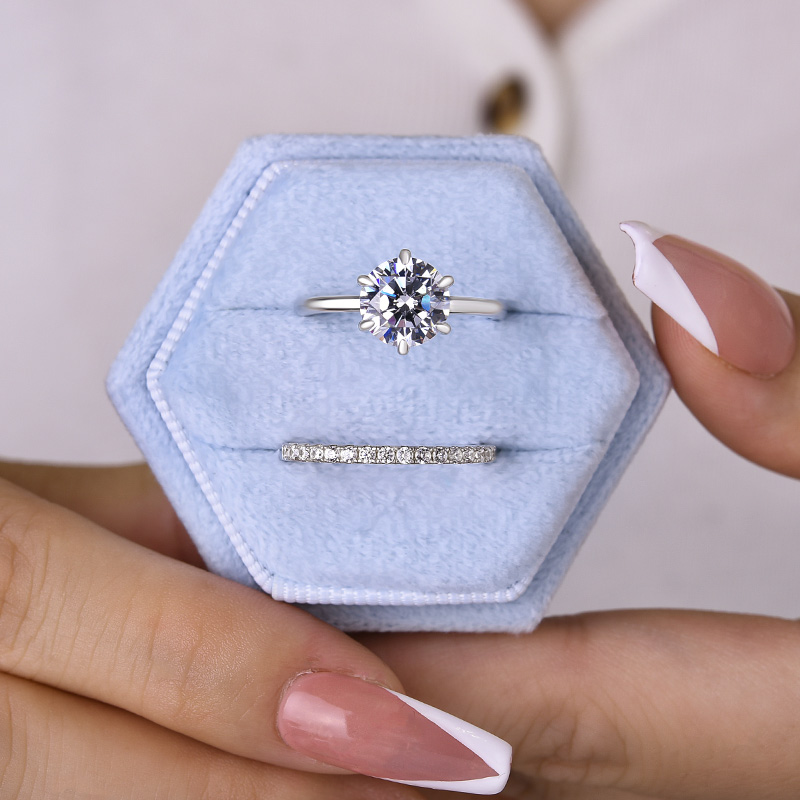 Classic 6 Prong Round Cut Women's Wedding Ring Set-Sterling Silver-lornajewelry