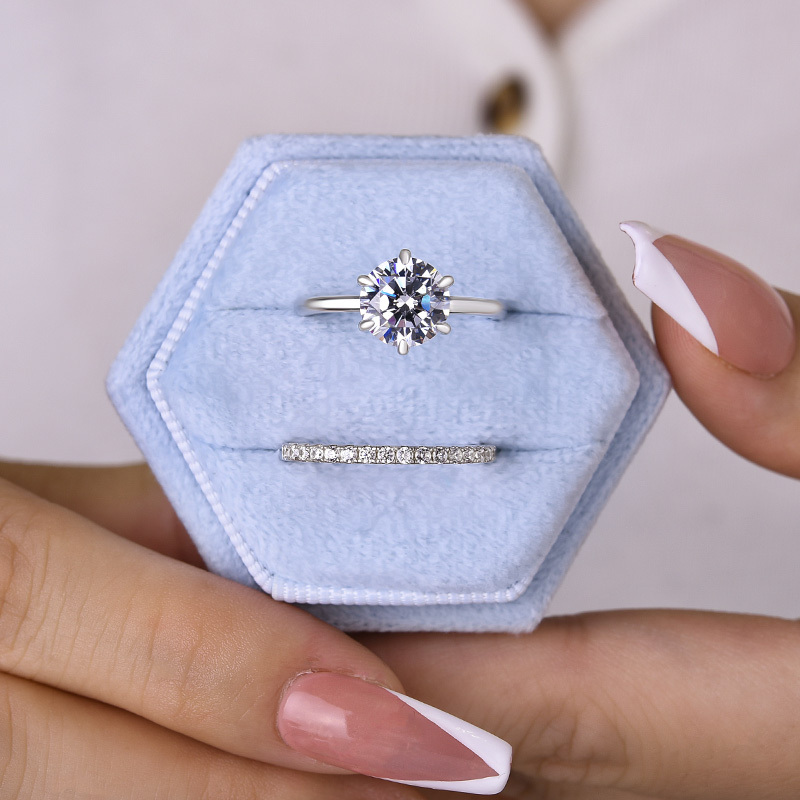Classic 6 Prong Round Cut Women's Wedding Ring Set-Sterling Silver-lornajewelry
