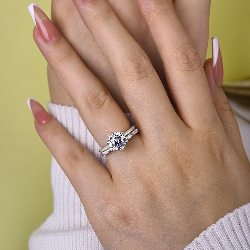 Classic 6 Prong Round Cut Women's Wedding Ring Set-Sterling Silver-lornajewelry