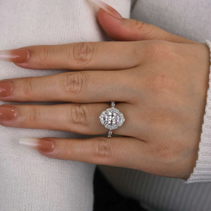 1.8Ct Vintage Halo Oval Cut Engagement Ring In Sterling Silver-Sterling Silver-lornajewelry