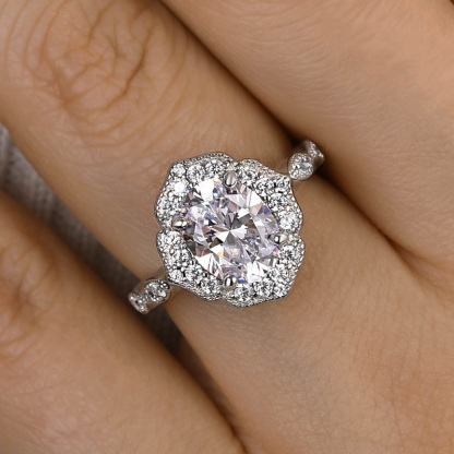 1.8Ct Vintage Halo Oval Cut Engagement Ring In Sterling Silver-Sterling Silver-lornajewelry