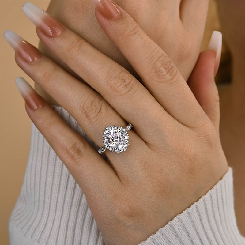 1.8Ct Vintage Halo Oval Cut Engagement Ring In Sterling Silver-Sterling Silver-lornajewelry