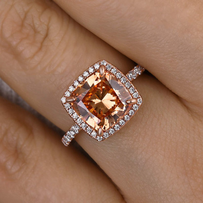 4Ct Elegant Rose Gold Halo Cushion Cut Champagne Engagement Ring In Sterling Silver-Sterling Silver-lornajewelry