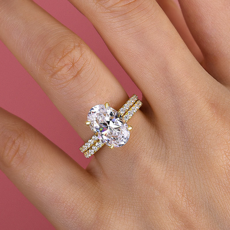 Classic Created White Sapphire Oval Cut Wedding Ring Set-Sterling Silver-lornajewelry