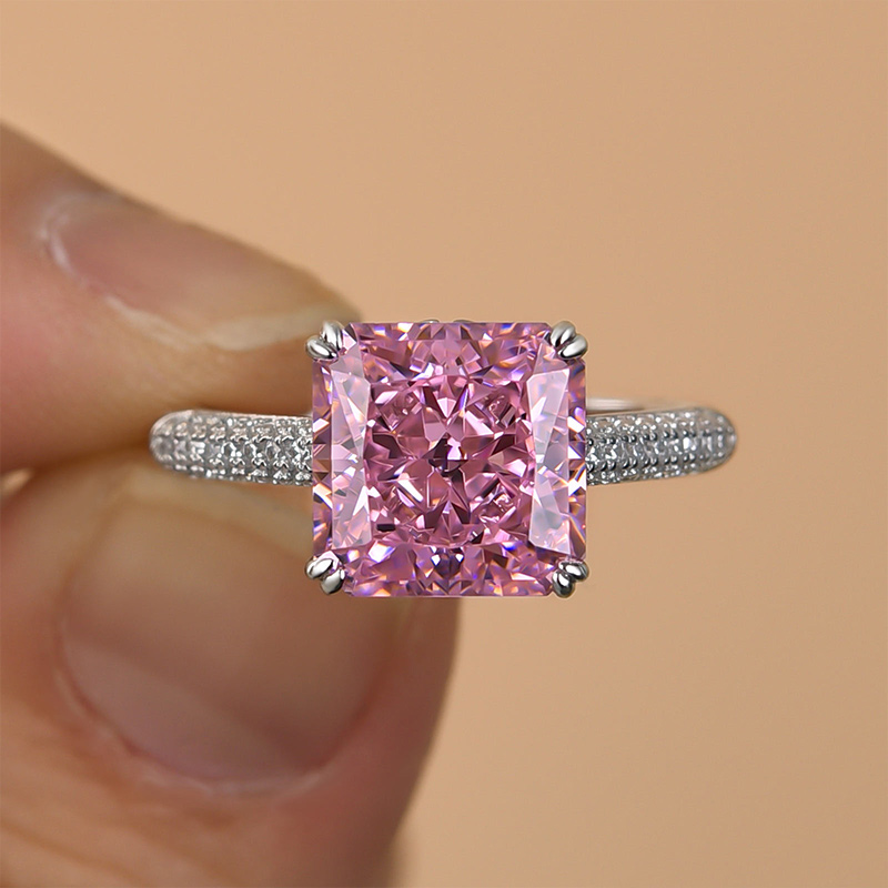 3.5Ct Captivating Pink Stone Radiant Cut Engagement Ring-Sterling Silver-lornajewelry