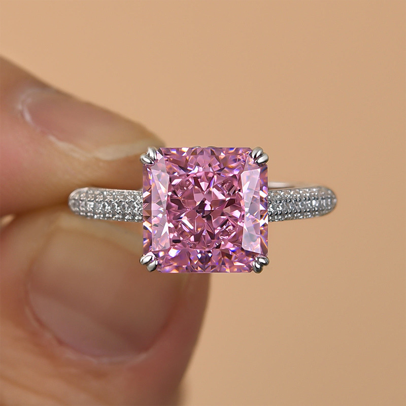 3.5Ct Captivating Pink Stone Radiant Cut Engagement Ring-Sterling Silver-lornajewelry