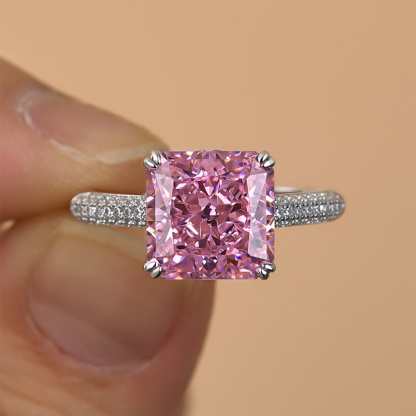 3.5Ct Captivating Pink Stone Radiant Cut Engagement Ring-Sterling Silver-lornajewelry