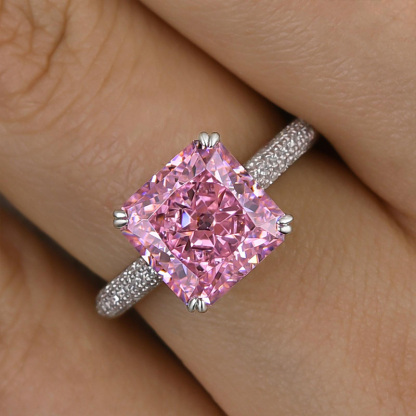 3.5Ct Captivating Pink Stone Radiant Cut Engagement Ring-Sterling Silver-lornajewelry
