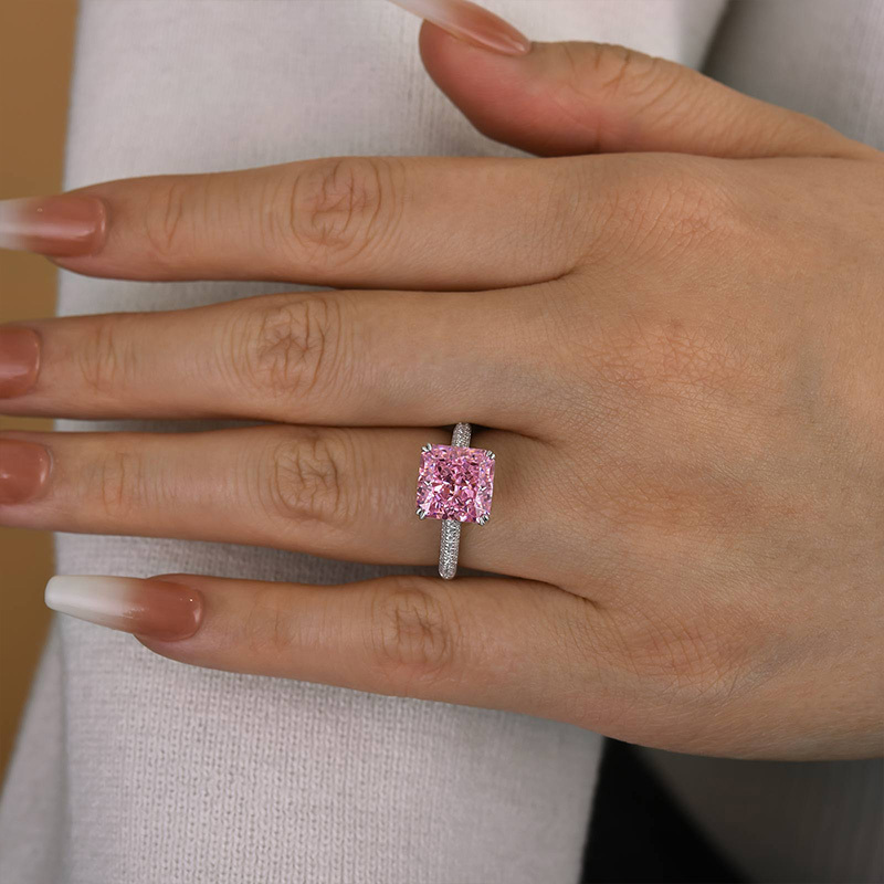 3.5Ct Captivating Pink Stone Radiant Cut Engagement Ring-Sterling Silver-lornajewelry