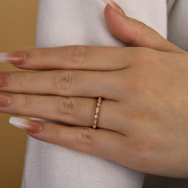 Art Deco Half Eternity  Women's Wedding Band-Sterling Silver-lornajewelry