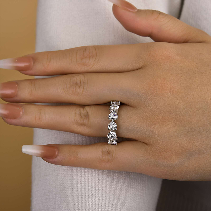 Sterling Silver Eternity Heart Cut Wedding Band For Her-Sterling Silver-lornajewelry