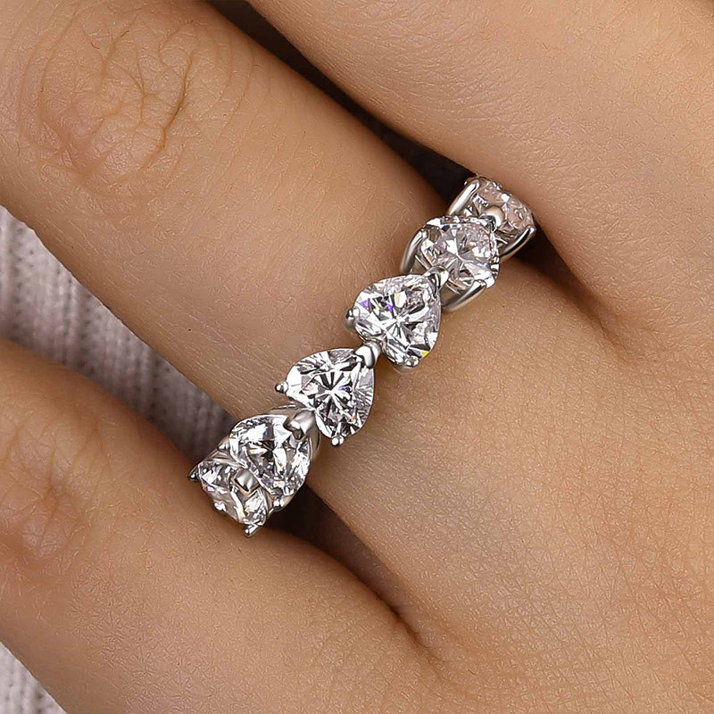 Sterling Silver Eternity Heart Cut Wedding Band For Her-Sterling Silver-lornajewelry