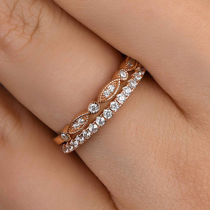 Half Eternity Stackable s Wedding Band Set-Sterling Silver-lornajewelry