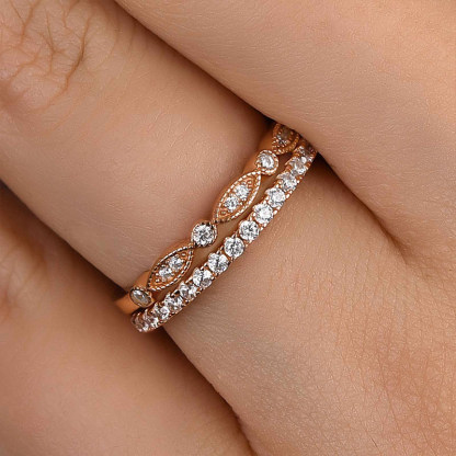 Half Eternity Stackable s Wedding Band Set-Sterling Silver-lornajewelry