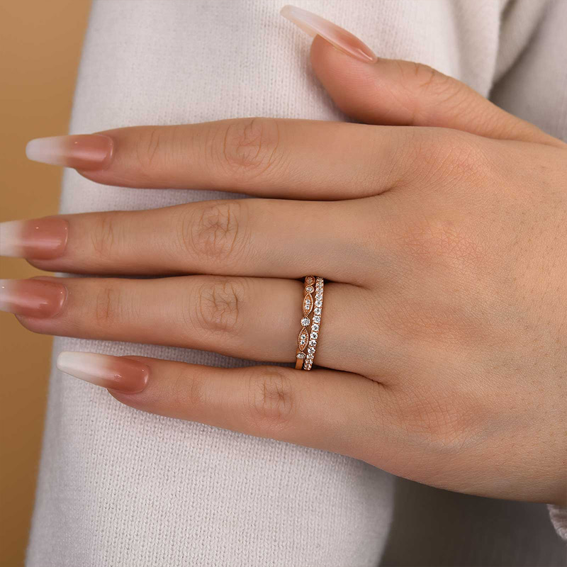 Half Eternity Stackable s Wedding Band Set-Sterling Silver-lornajewelry