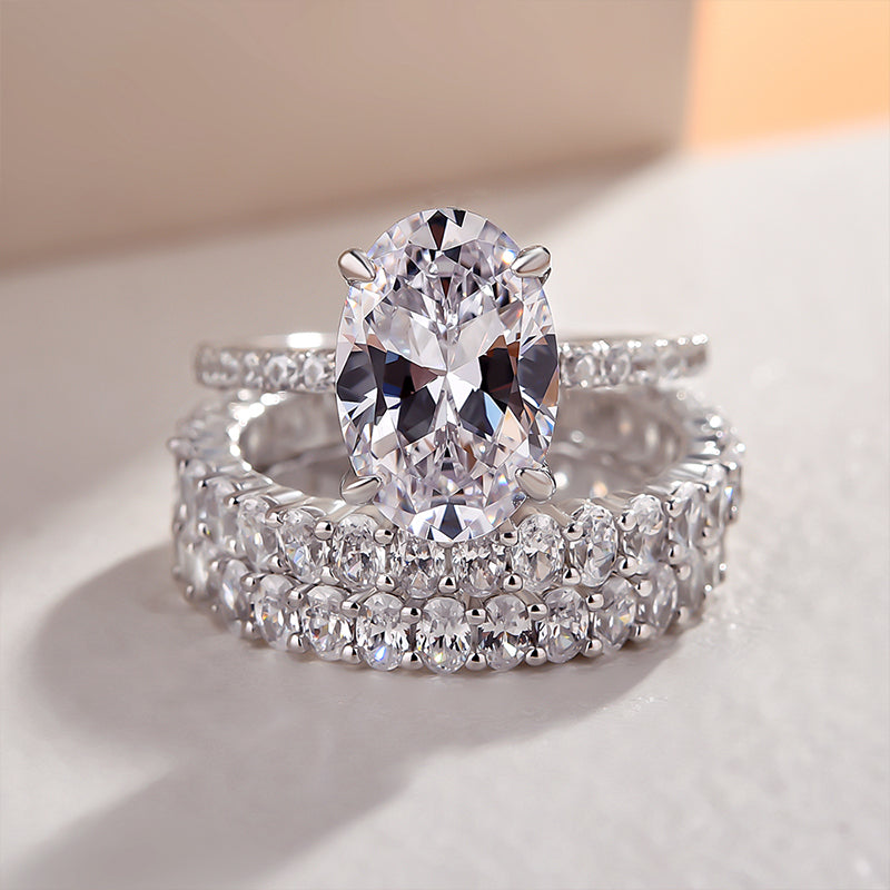 Stunning Oval Cut 3PC Wedding Ring Set In Sterling Silver-Sterling Silver-lornajewelry