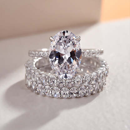 Stunning Oval Cut 3PC Wedding Ring Set In Sterling Silver-Sterling Silver-lornajewelry