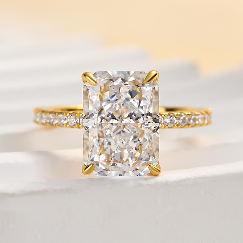 4.5Ct Enchanting Yellow Gold Radiant Cut Engagement Ring-Sterling Silver-lornajewelry