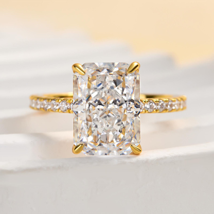 4.5Ct Enchanting Yellow Gold Radiant Cut Engagement Ring-Sterling Silver-lornajewelry