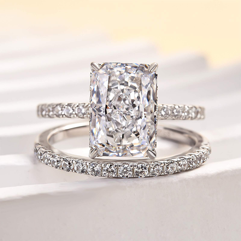 Gorgeous 3.5 Carat Radiant Cut Wedding Ring Set In Sterling Silver-Sterling Silver-lornajewelry