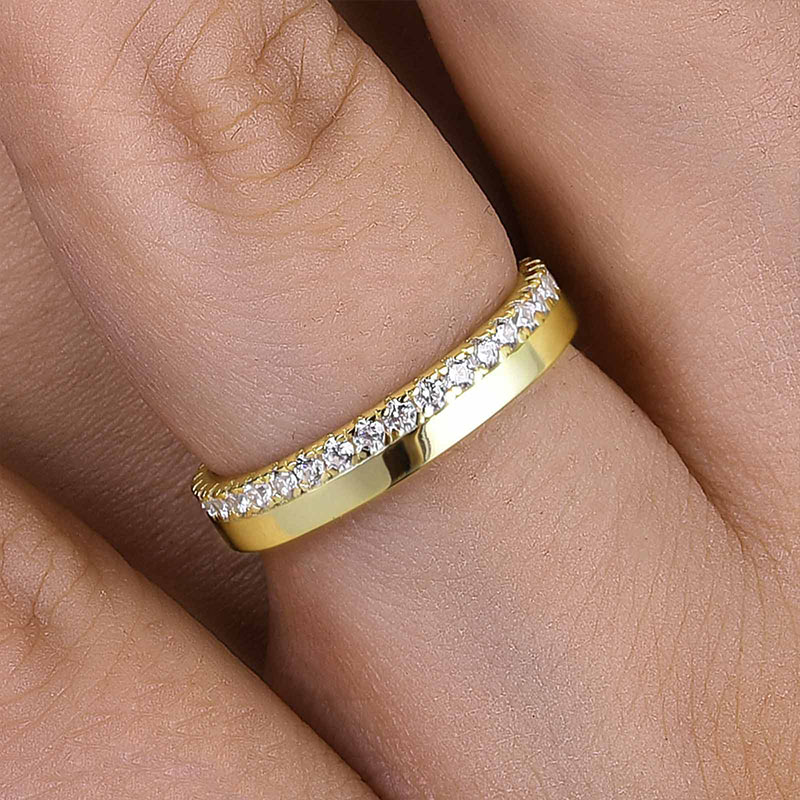 Fashion Yellow Gold Round Cut Wedding Band In Sterling Silver-Sterling Silver-lornajewelry