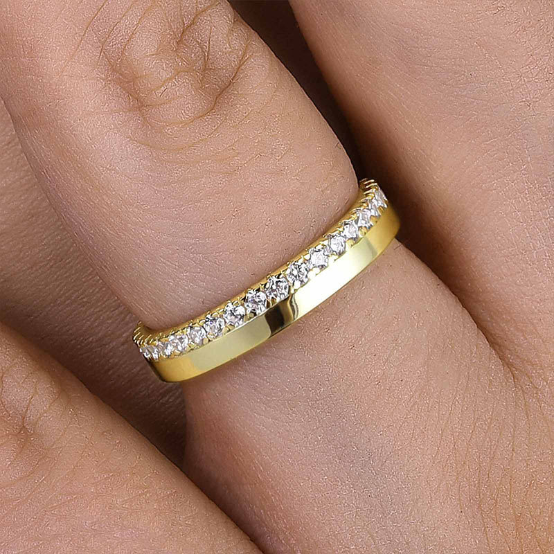 Fashion Yellow Gold Round Cut Wedding Band In Sterling Silver-Sterling Silver-lornajewelry