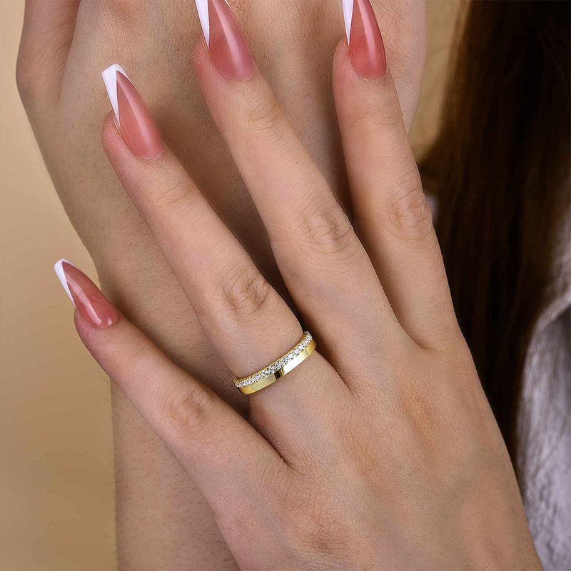 Fashion Yellow Gold Round Cut Wedding Band In Sterling Silver-Sterling Silver-lornajewelry