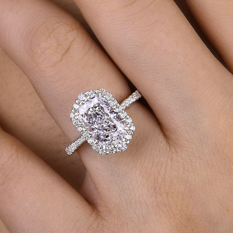 3Ct Temperamental Halo Radiant Cut  Engagement Ring-Sterling Silver-lornajewelry