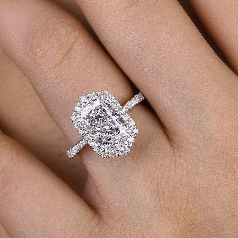 3Ct Temperamental Halo Radiant Cut  Engagement Ring-Sterling Silver-lornajewelry