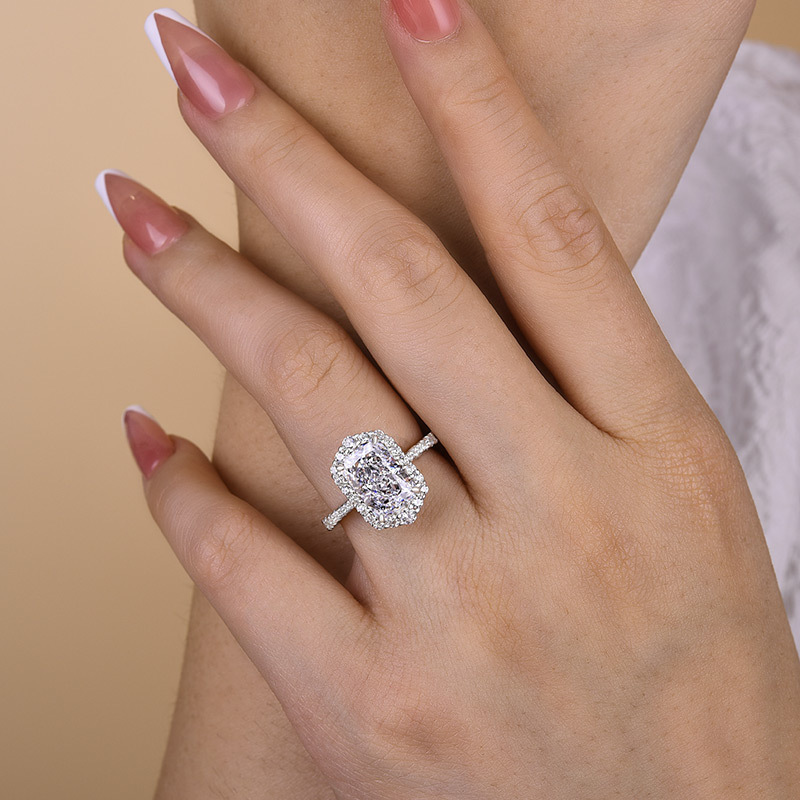3Ct Temperamental Halo Radiant Cut  Engagement Ring-Sterling Silver-lornajewelry