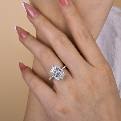 3Ct Temperamental Halo Radiant Cut  Engagement Ring-Sterling Silver-lornajewelry