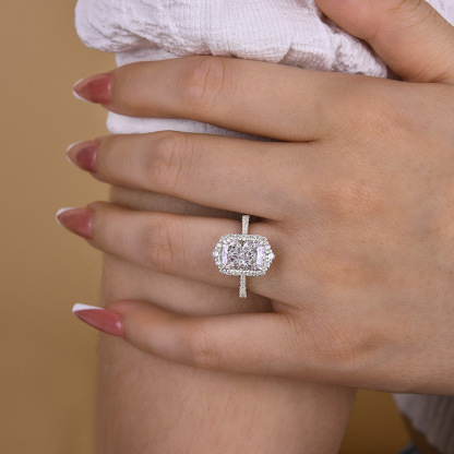3Ct Temperamental Halo Radiant Cut  Engagement Ring-Sterling Silver-lornajewelry