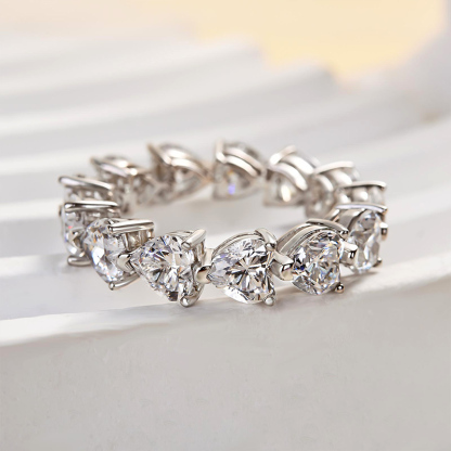 Sterling Silver Eternity Heart Cut Wedding Band For Her-Sterling Silver-lornajewelry