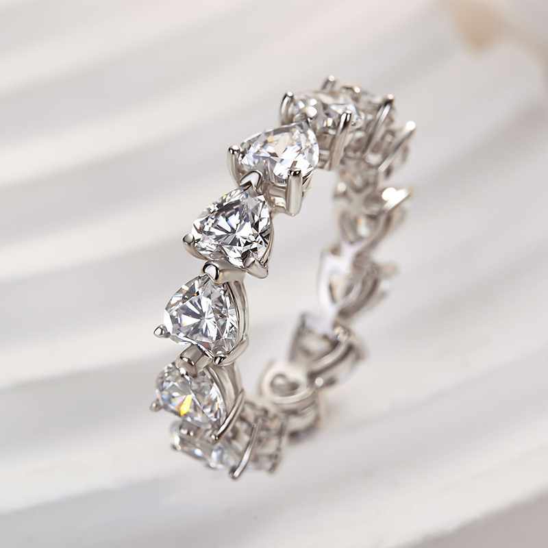 Sterling Silver Eternity Heart Cut Wedding Band For Her-Sterling Silver-lornajewelry