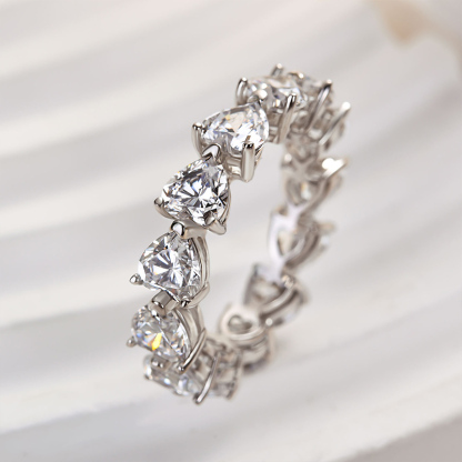 Sterling Silver Eternity Heart Cut Wedding Band For Her-Sterling Silver-lornajewelry