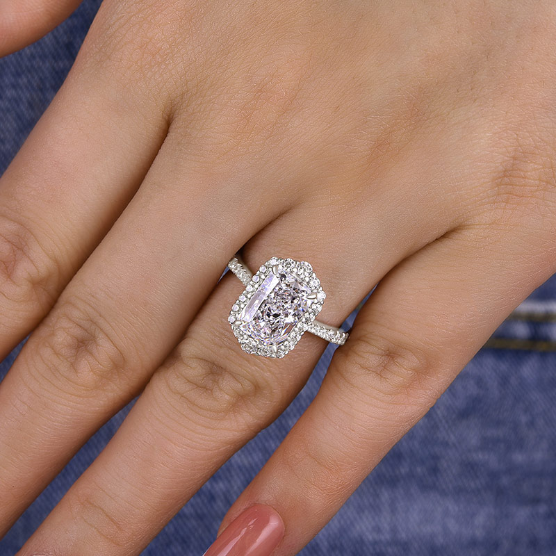 3Ct Temperamental Halo Radiant Cut  Engagement Ring-Sterling Silver-lornajewelry