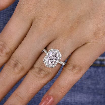 3Ct Temperamental Halo Radiant Cut  Engagement Ring-Sterling Silver-lornajewelry