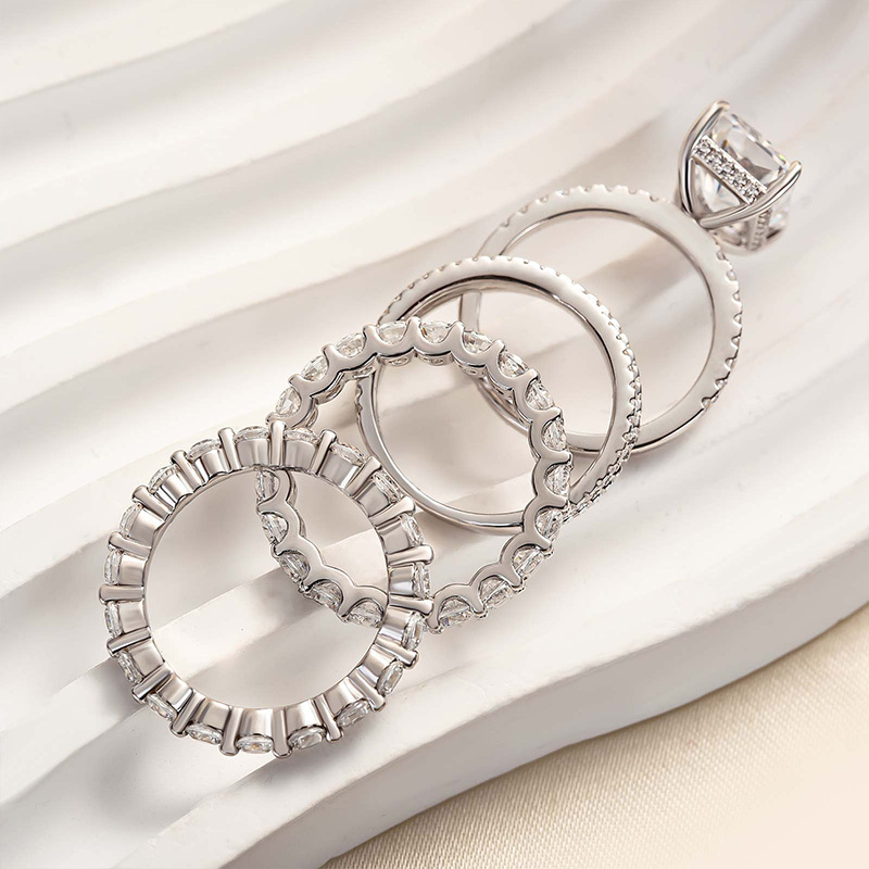 Excellent Crushed Ice Radiant Cut 4PC Wedding Ring Set-Sterling Silver-lornajewelry