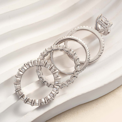 Excellent Crushed Ice Radiant Cut 4PC Wedding Ring Set-Sterling Silver-lornajewelry