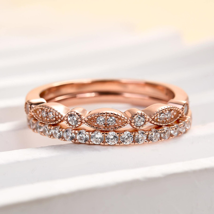 Half Eternity Stackable s Wedding Band Set-Sterling Silver-lornajewelry