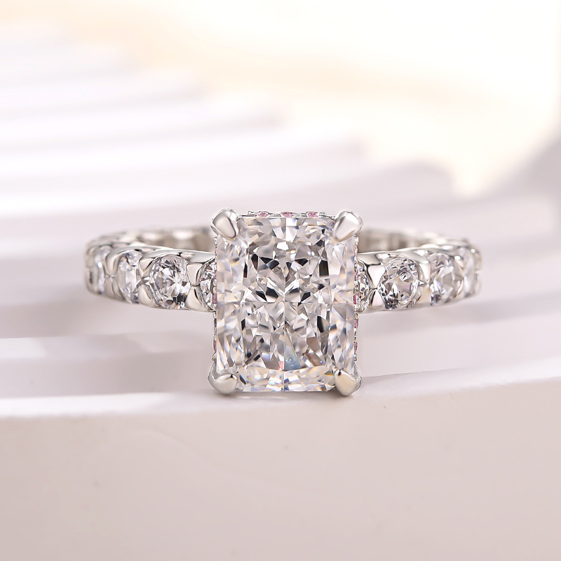 3Ct Unique Crushed Ice Radiant Cut Engagement Ring For Women In Sterling Silver-Sterling Silver-lornajewelry
