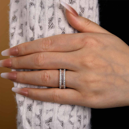 Stunning Emerald Cut Women's Wedding Band In Sterling Silver-Sterling Silver-lornajewelry