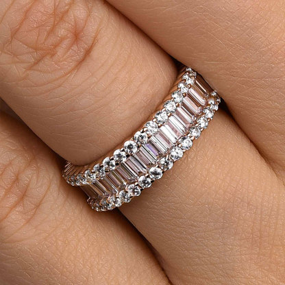 Stunning Emerald Cut Women's Wedding Band In Sterling Silver-Sterling Silver-lornajewelry